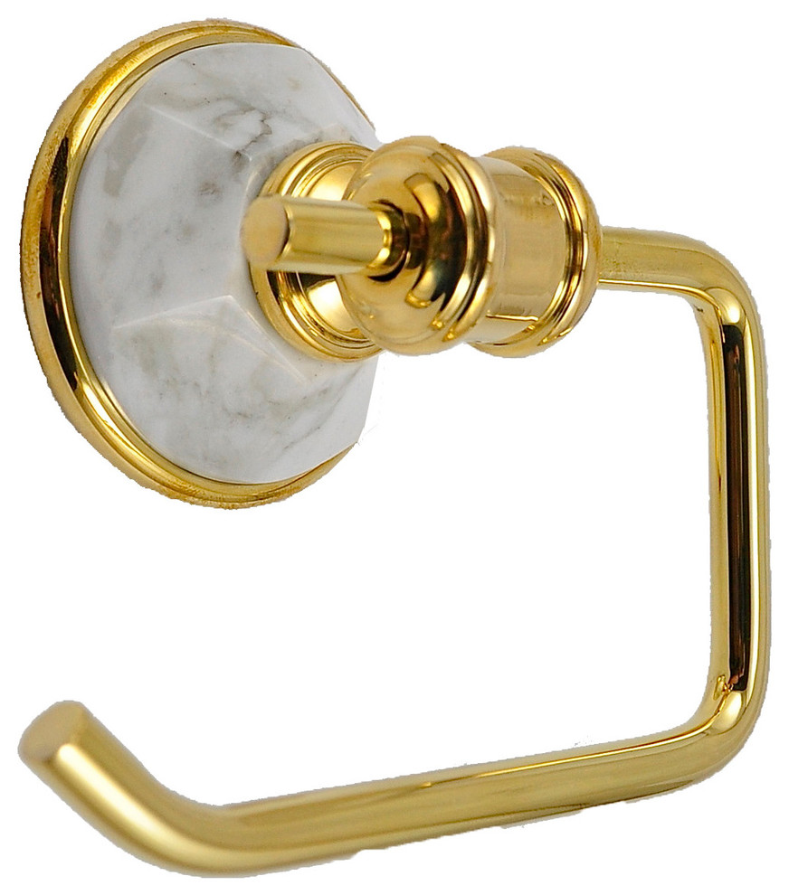 Toilet Paper Holder With Arabescato Marble Accents, Antique Bronze