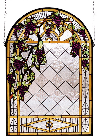 24W X 36H Grape Diamond Trellis Stained Glass Window