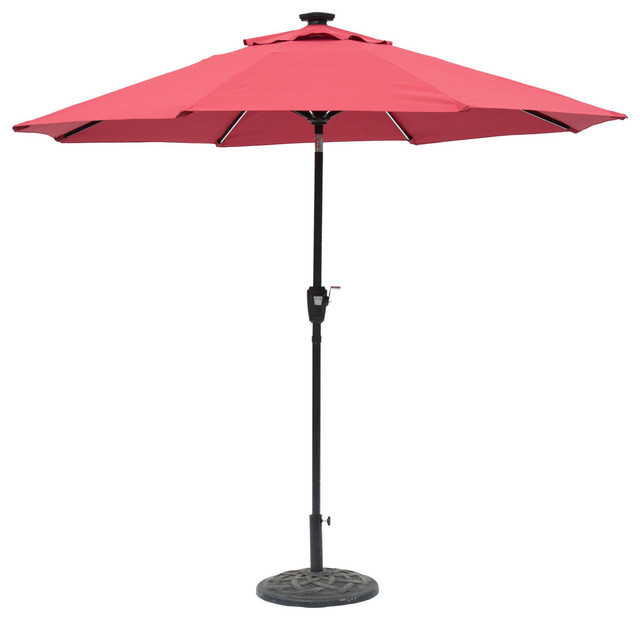 Sun Ray Round Next Gen Solar Lighted Umbrella Scarlet 9 Contemporary Outdoor Umbrellas By Sun Ray