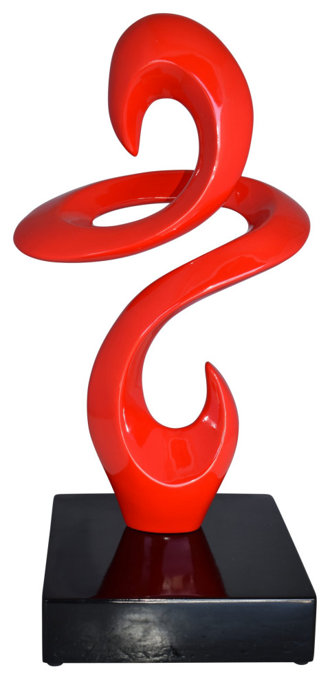 Modern Art Red Abstract Sculpture Made of Resin on A Base Size: 10" x 8