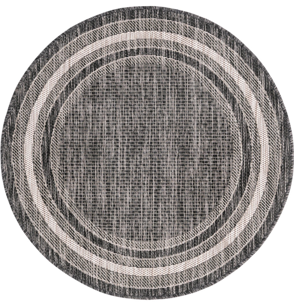 Rug Unique Loom Outdoor Border Black Round 3'3x3'3 Transitional