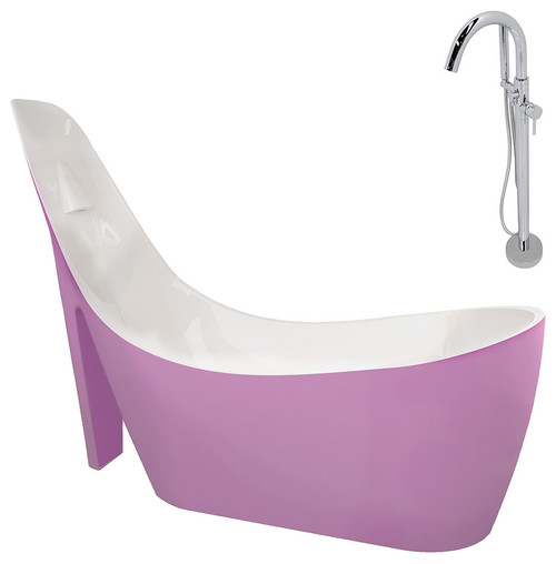 ANZZI Gala 6.7 ft. Acrylic Freestanding Bathtub in Rose Pink and Kros Faucet