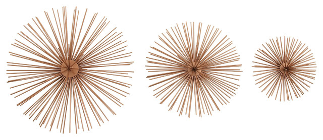 Contemporary 3d Copper Metal Starburst Wall Decor Sculptures 3 Piece Set Contemporary Wall Sculptures By Gwg Outlet