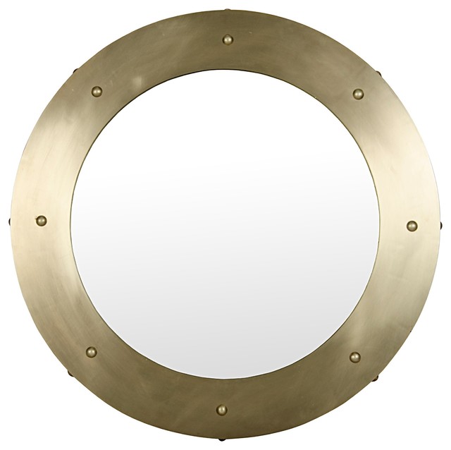36 Round Wall Mirror Solid Metal Frame Antique Brass Finish 3ft Dia Jacobean