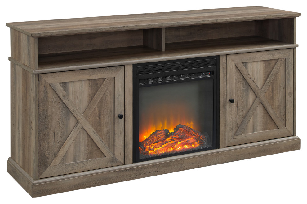 Cherrington 60" Tall Highboy Barn Door Fireplace TV Stand Grey Wash