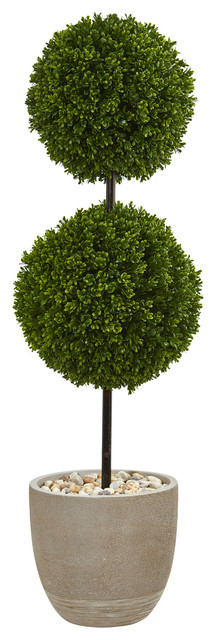 4' Boxwood Double Ball Topiary Artificial Tree, Oval Planter, Indoor/Outdoor