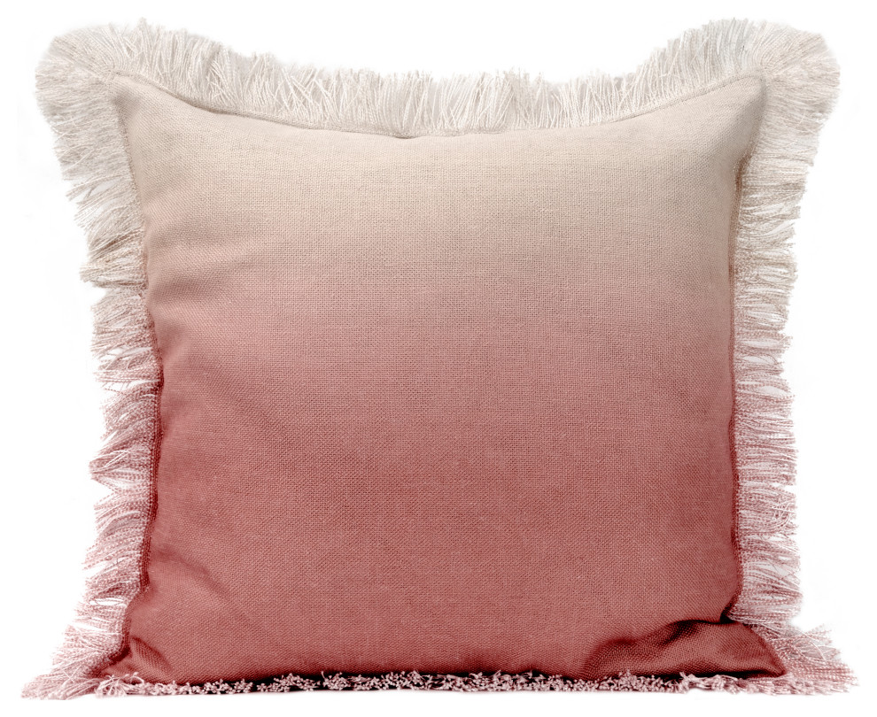 Ombre Fringe Blush Feather Filled Decorative Throw Pillow Cushion