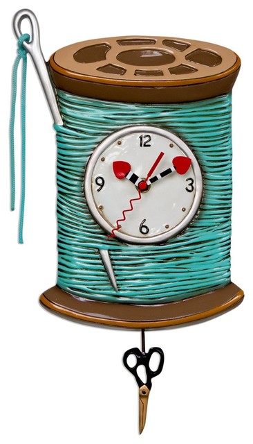Allen Designs Needle Thread Pendulum Whimsical Battery Operated Allen Designs Needle Thread Pendulum Whimsical Battery Operated Wall Clock