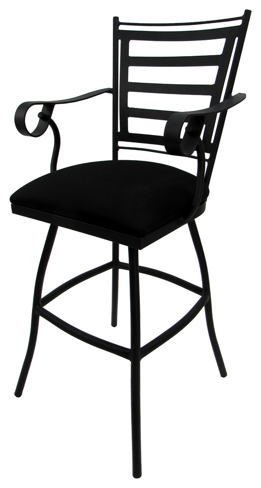 Outdoor Extra Tall Spectator Swivel Bar Stool, Jenna Black Linen Black
