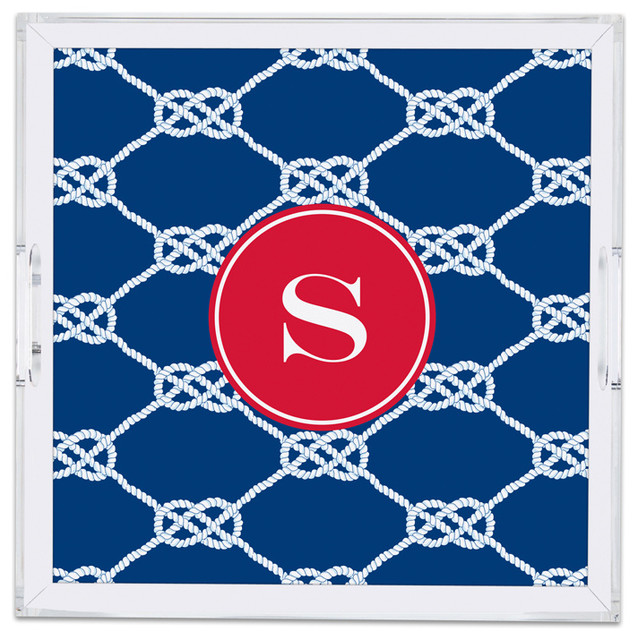 Square Lucite Tray Nautical Knot Single Initial, Letter U
