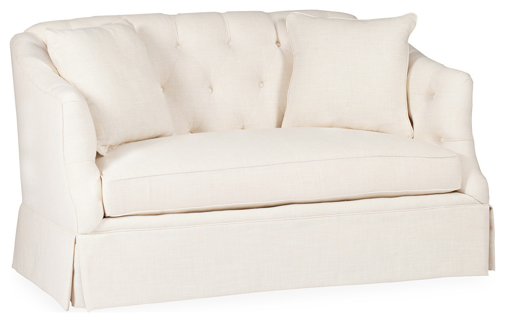 Marie French Country Tufted Back Classic Ivory Linen Settee