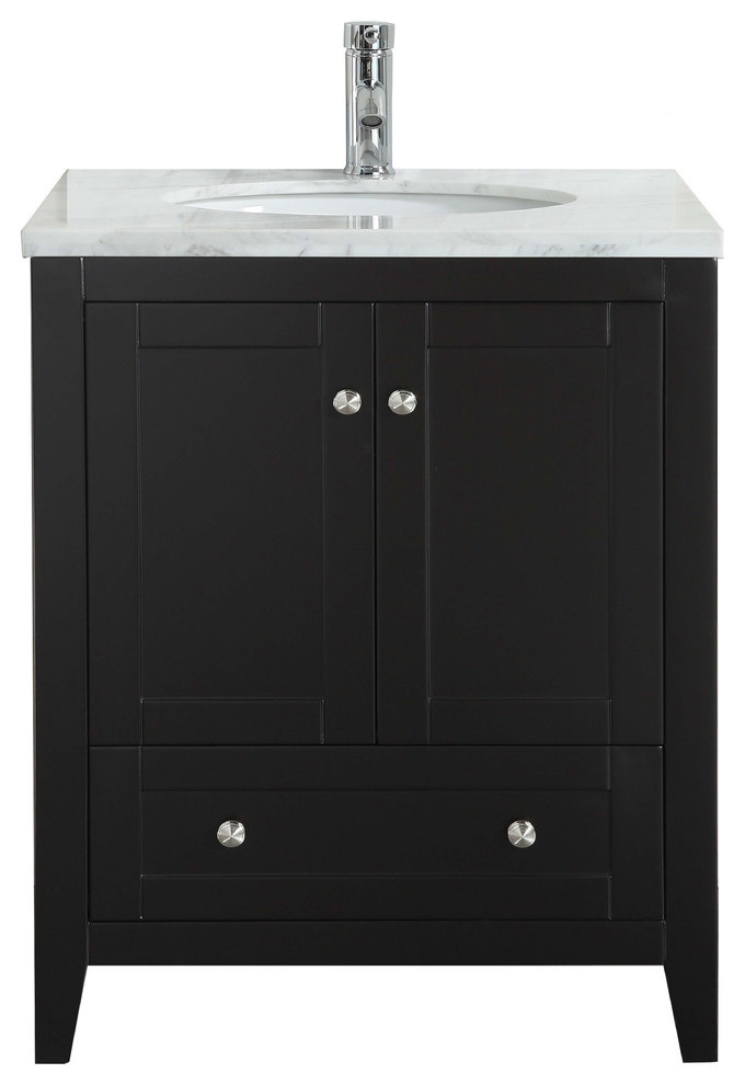 Eviva Lime 30" Bathroom Vanity Espresso With Marble Top Transitional