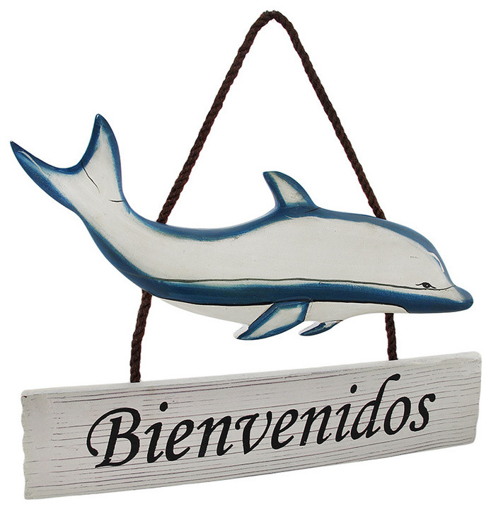 Bienvenidos' Spanish Language Dolphin Welcome Plaque Sign Ocean Beach