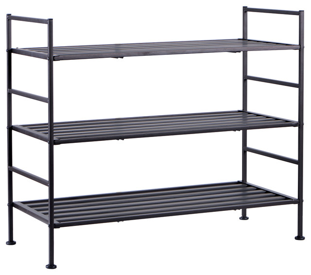 3 Tier Metal Shoe Rack Espresso Contemporary Shoe Storage By Home Basics