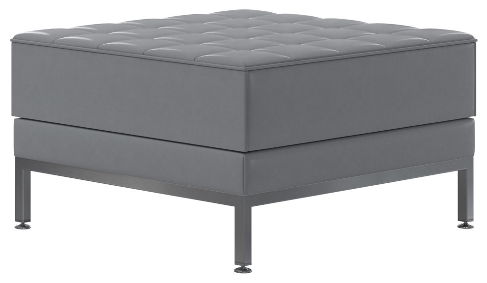 Contemporary Ottoman, Chrome Metal Base & Tufted LeatherSoft Upholstery