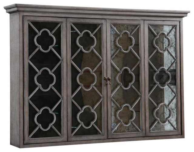 TV Cabinet Wilcox Greige Old World Distressed Wood Mirror Bi-Fold
