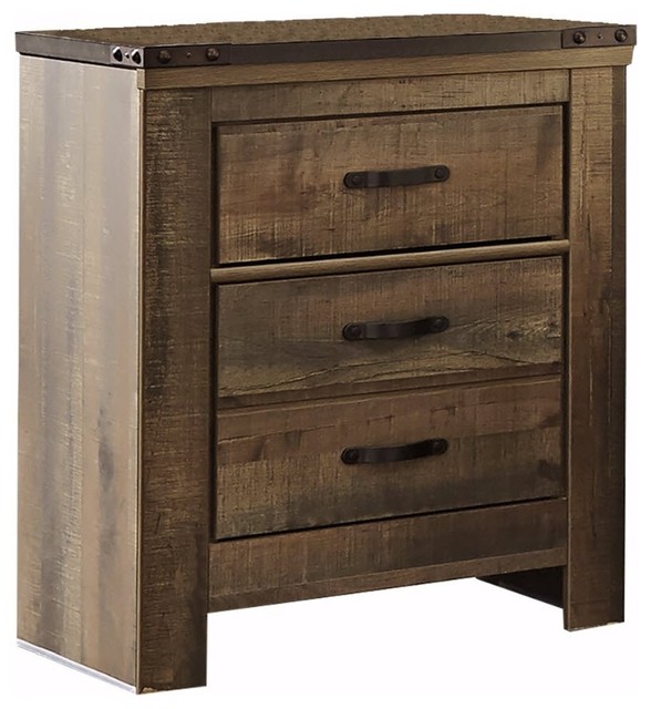 Rustic Farmhouse Nightstand, Engineered Wood, 2Drawer, Brown Finish