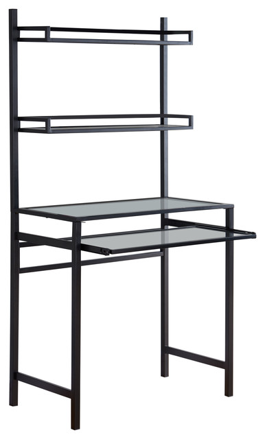 Layton Metal Glass Small Space Desk With Hutch Black
