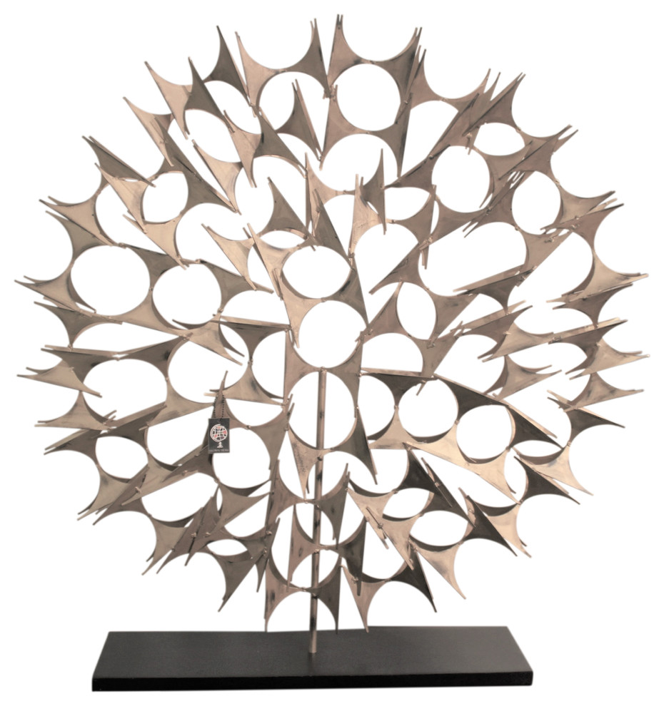 Modern Silver Black Abstract Fireplace Screen 38" Round Midcentury