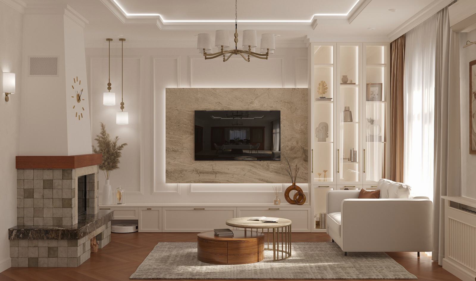 Интерьер гостиной загородного дома