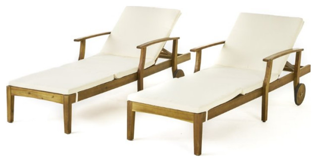 Noble House Perla Outdoor Chaise Lounge in Teak and Cream (Set of 2)