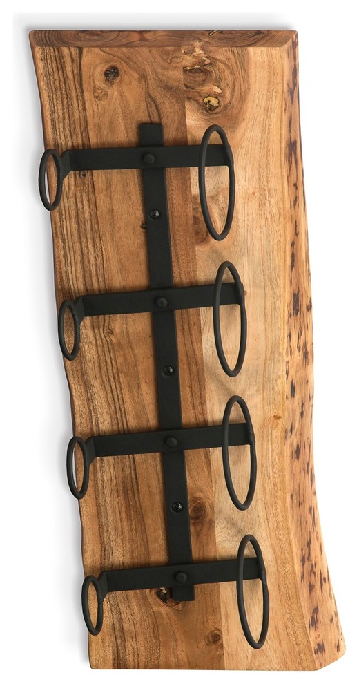 Alpine Natural Live Edge Wine Rack With Metal Rustic Wine Racks