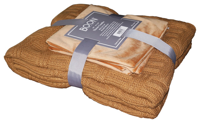 BOON Throw & Blanket - Brooke Cable Throw & Pillow Shell 3 Piece Combo Set & Reviews Houzz