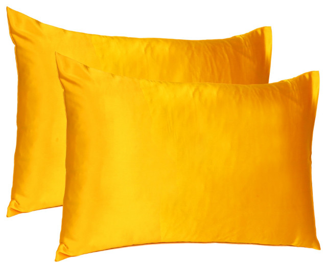 Goldenrod Dreamy Set Of 2 Silky Satin King Pillowcases, King Size