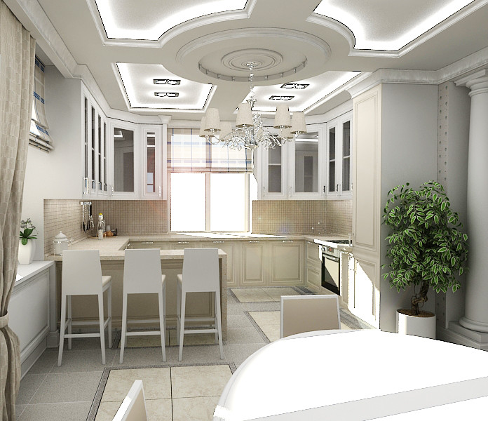 Интерьер классической Кухни в загородном коттедже