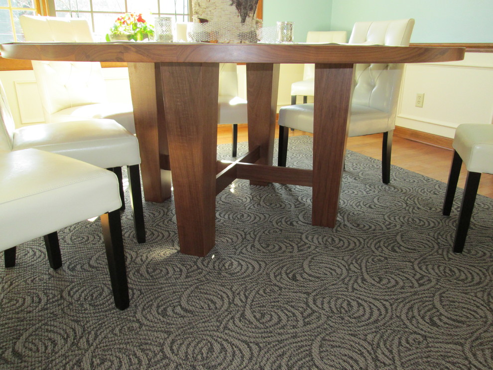 Kitchen/dining room combo - mid-sized transitional light wood floor kitchen/dining room combo idea with blue walls and no fireplace