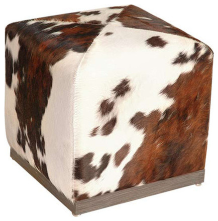Cube Ottoman Natural Cowhide Contemporary Footstools And