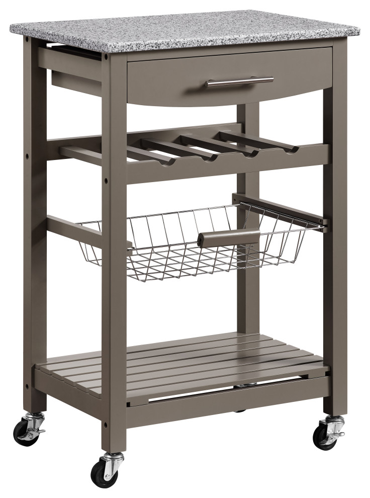 Linon Roger Gray Kitchen Island With Granite Top KI090GRY01U