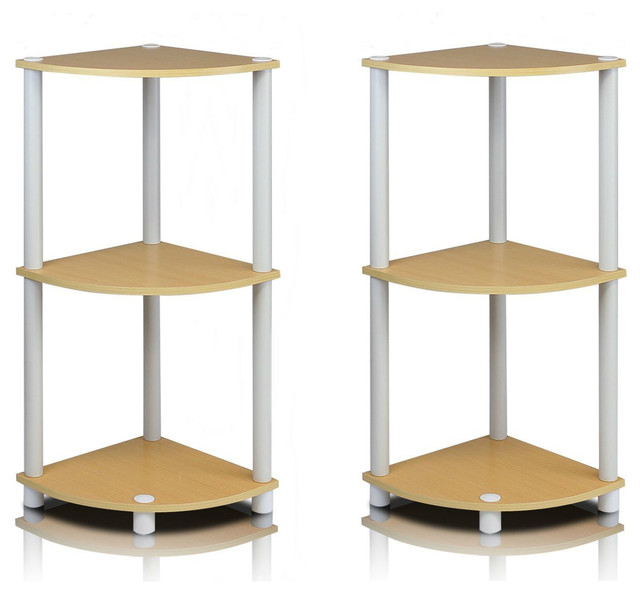 3Tier Corner Display Rack Multipurpose Shelving Unit, Beech/White