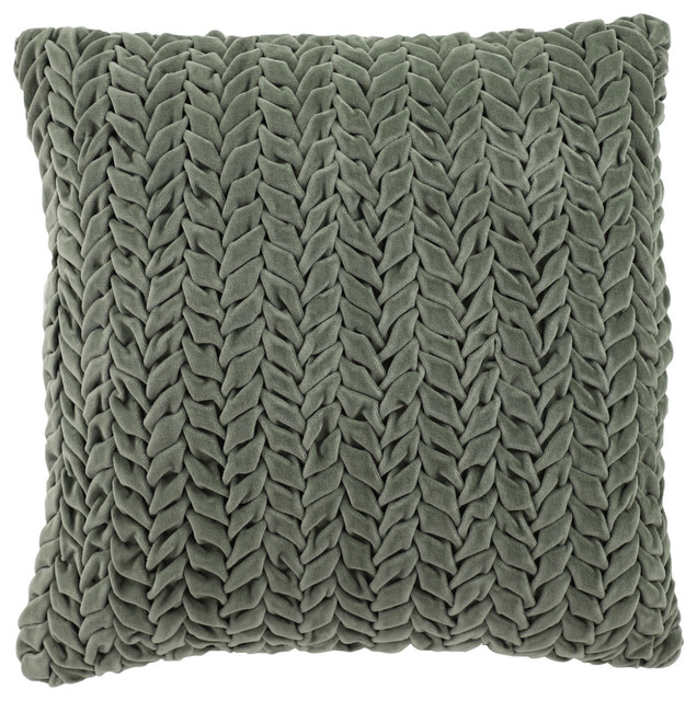 Sage Green Velvet Smocked Braid Decorative Throw Pillow