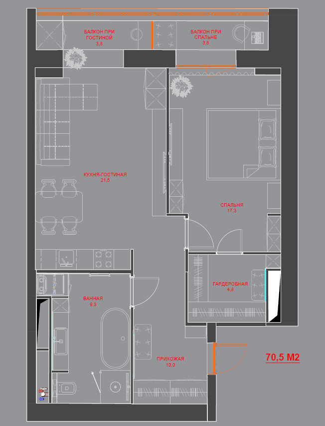 2-х комн.кв-ра ЖК "Атлант" (Подольск) 70,5 м2, 2022