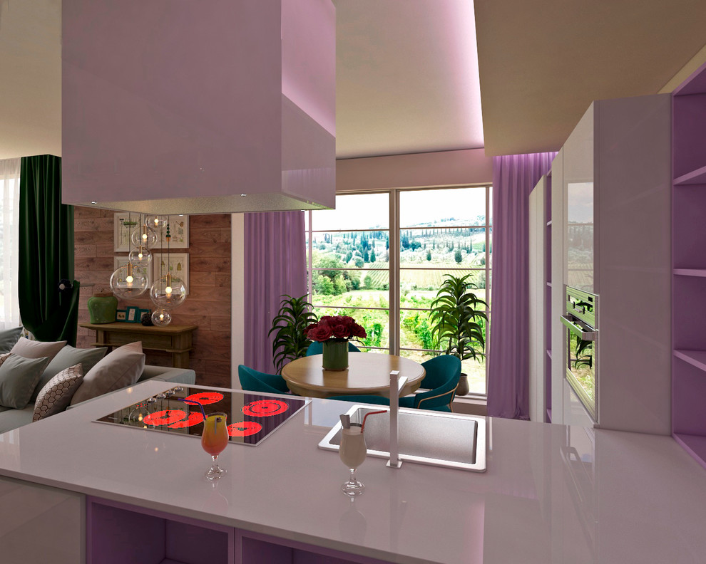 Кухня-гостиная в стиле фьюжн ЖК "Московские водники"