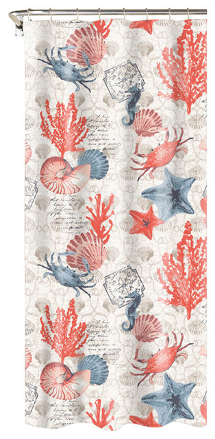 Coastal Dreams Print 100 Cotton Textured Fabric Shower Curtain