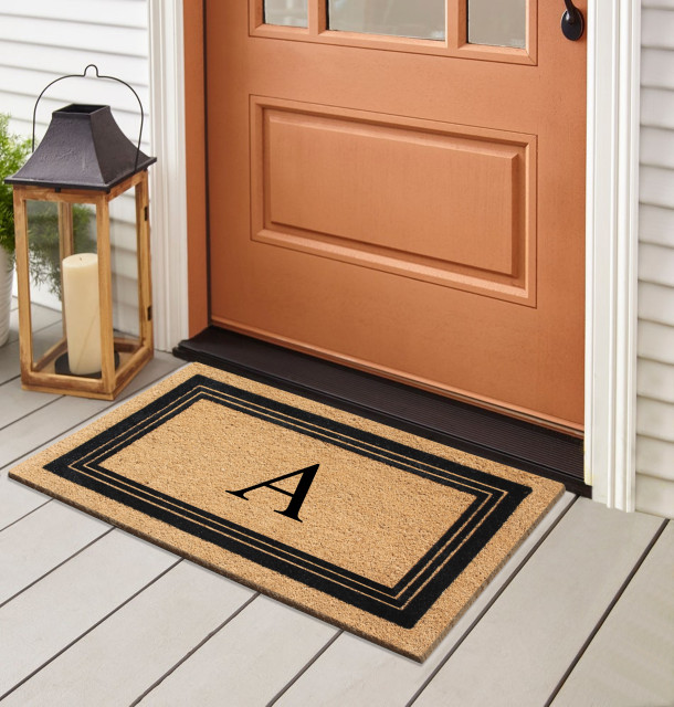 A1HC Natural Coir Monogrammed Triple Border Flock Durable Doormat, 18