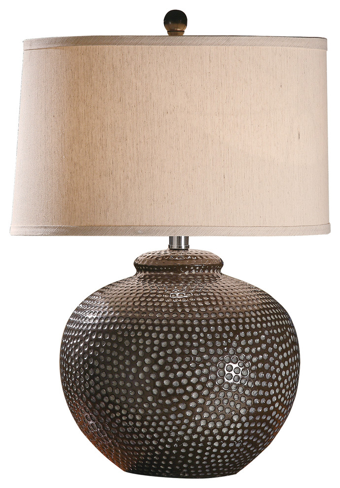 Hammered Ceramic Pot Table Lamp Transitional Table Lamps by
