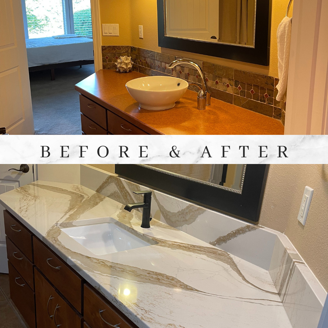 Bathroom Remodel - Lifted Cabinets 3" vs Replacement + New Quartz, Sink & Matte Black Fixtures