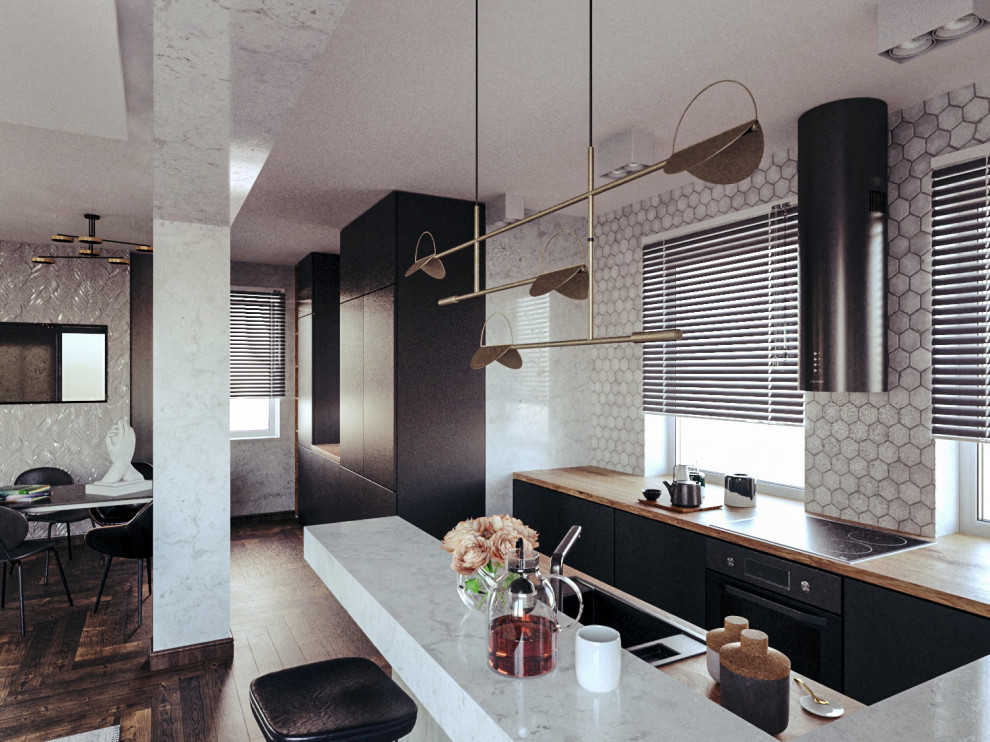 Дизайн кухни-гостиной 72 м.кв.