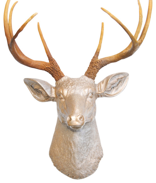 Faux Deer Head Rustic Wall Sculptures by Near and Deer