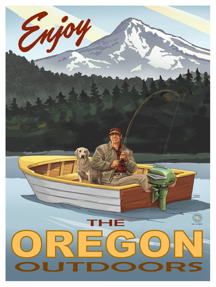 Paul A. Lanquist Fishing Near Mount Hood Oregon Art Print, 9"x12"