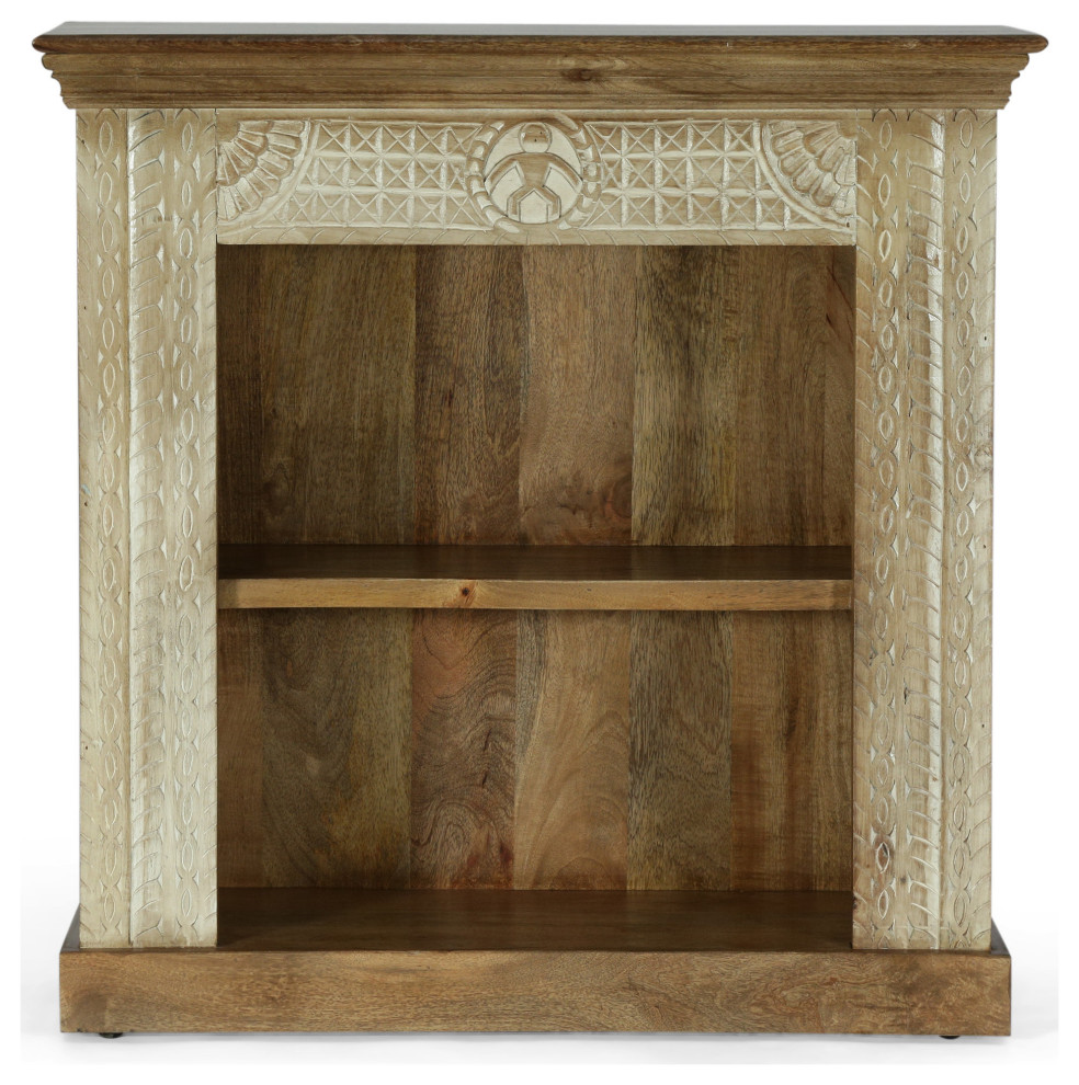 Toccoa Boho Handcrafted Mango Wood Bookcase, Walnut and Distressed