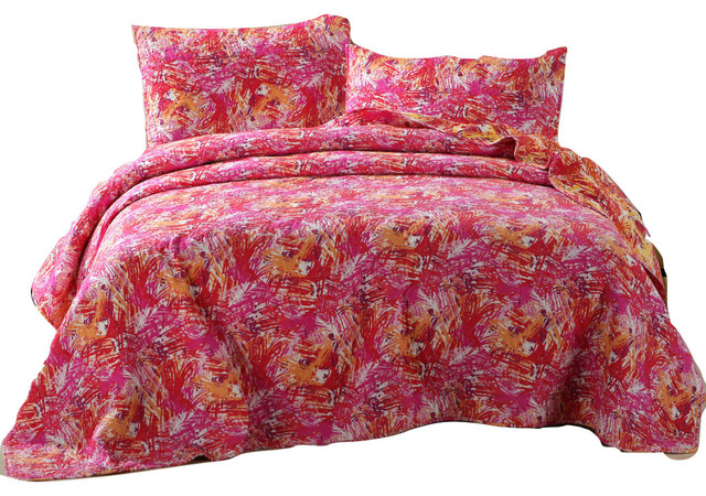 pink and orange bedspread