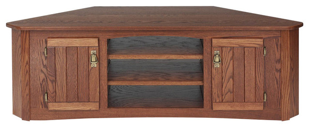 Mission Style Solid Oak Corner Tv Stand With Cabinet Craftsman