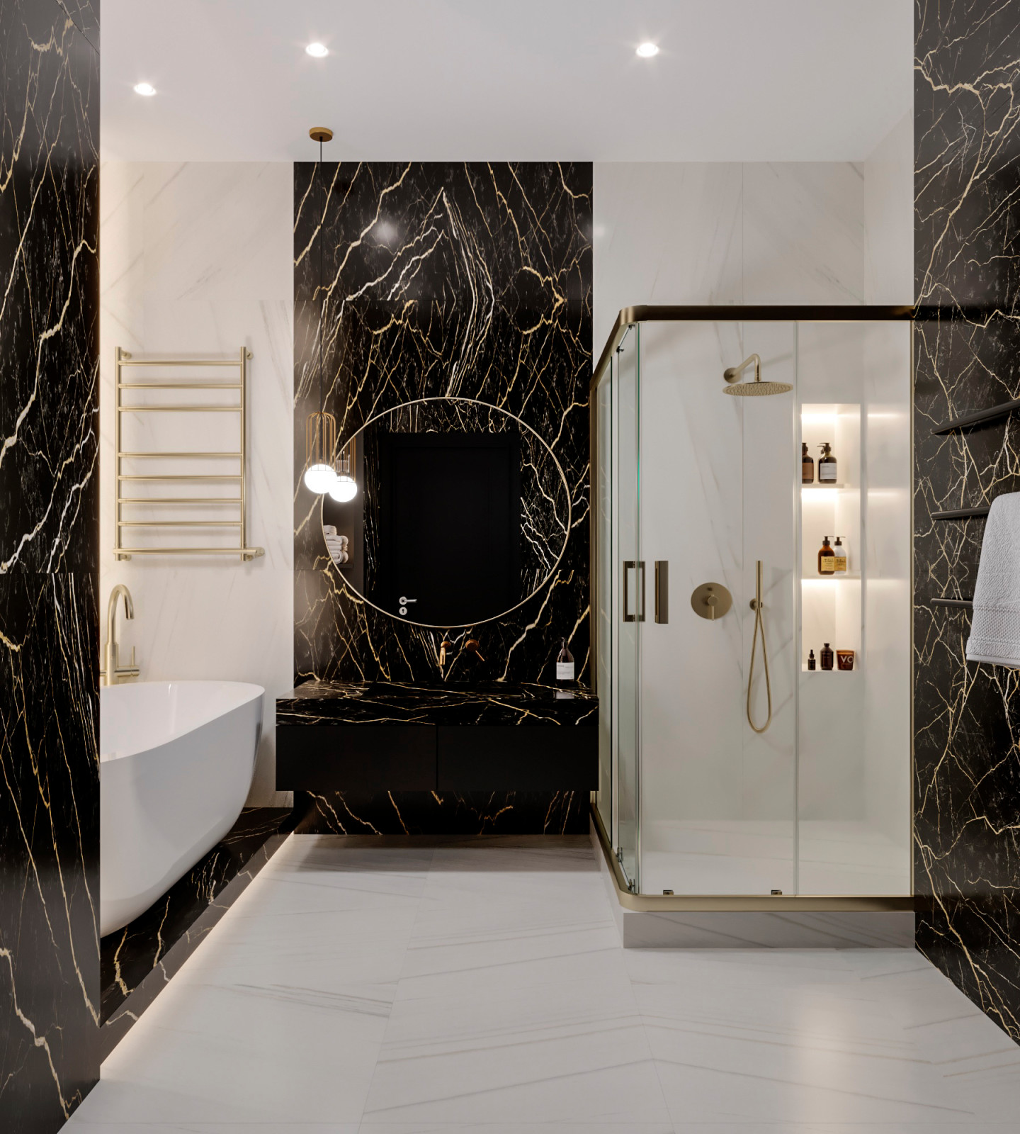 Ванная комната в современном стиле с элементами драмы