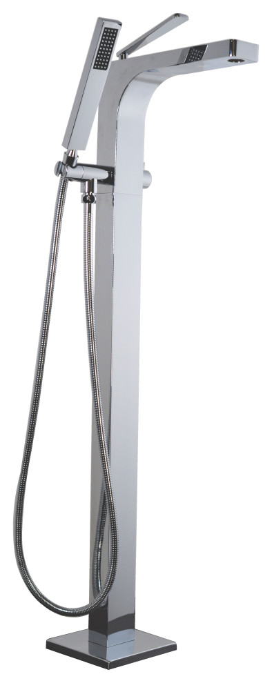 Qubic Free Standing Tub Filler 39" Tall, Polished Chrome