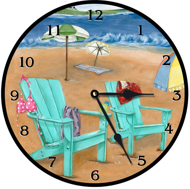 Beach Scene Round Wall Clock Beach Style Wall Clocks by Sandra L
