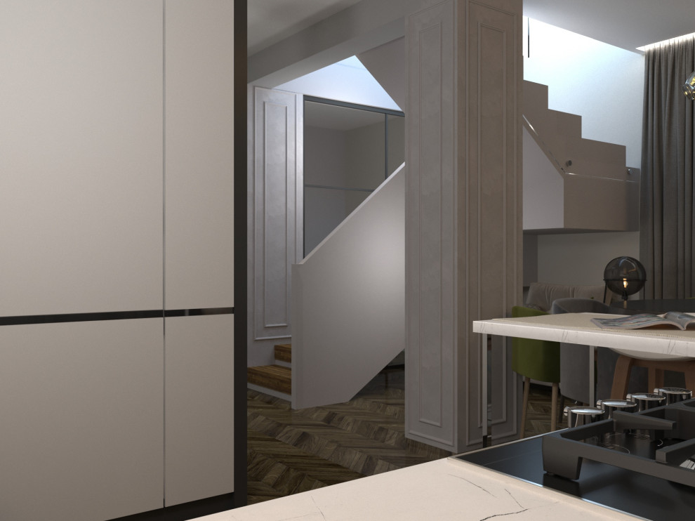 Кухня-гостиная в проекте " Таунхаус для большой семьи"